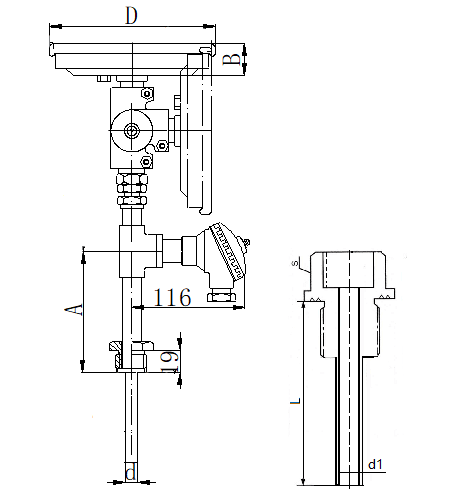 WSSP-471螺紋抽芯式萬向一體化雙金屬溫度計安裝圖片
